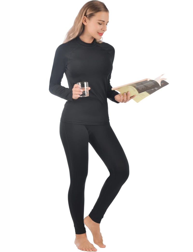 qualidyne Thermal Underwear for Women Long Johns Ultra-Soft Base Layer Pajama Set Winter Cold Weather Top and Bottom Black - Image 5